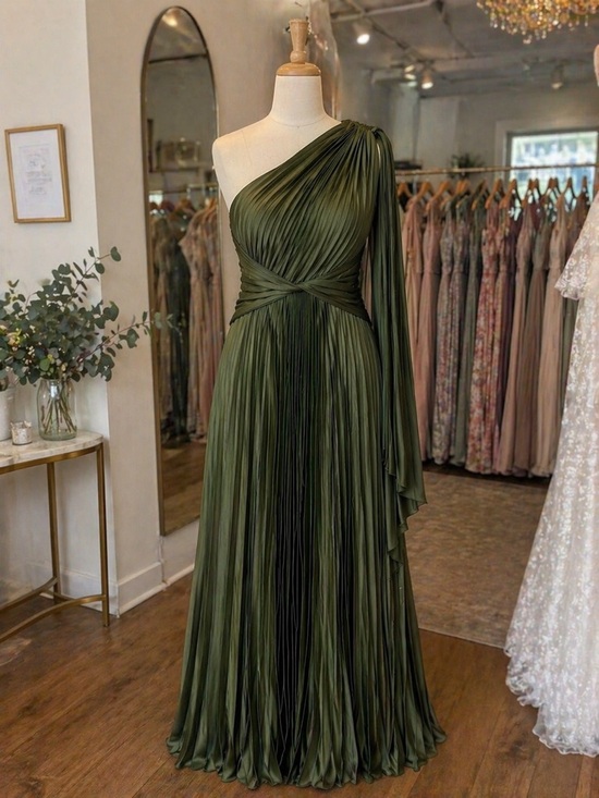 Fashion Nova Dresses & Skirts - Olive One-Shoulder Pleated Gown